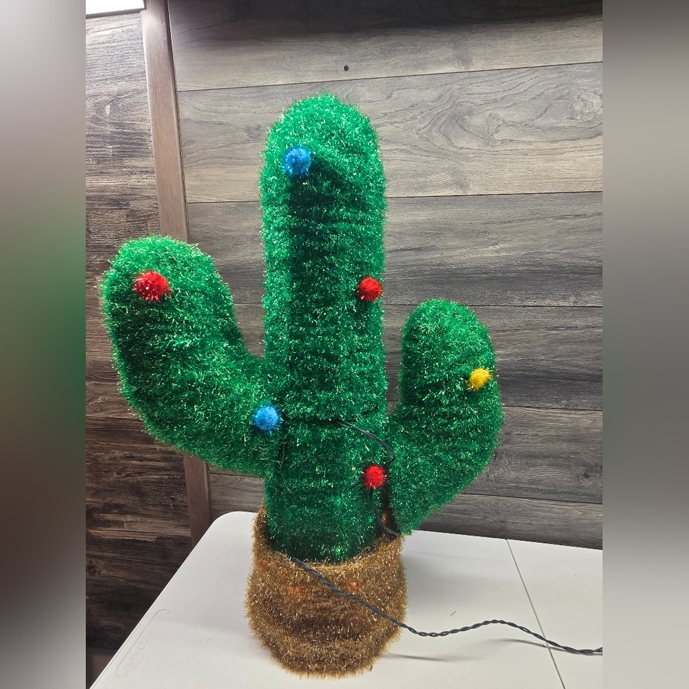 Target Wondershop Lit Tinsel Cactus‎  Clear Mini Bulbs 32" Christmas Outdoor